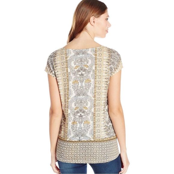 Lucky Brand Tie Front Women’s Medallion Print Boho Style Top Size Small NWT - Picture 4 of 14